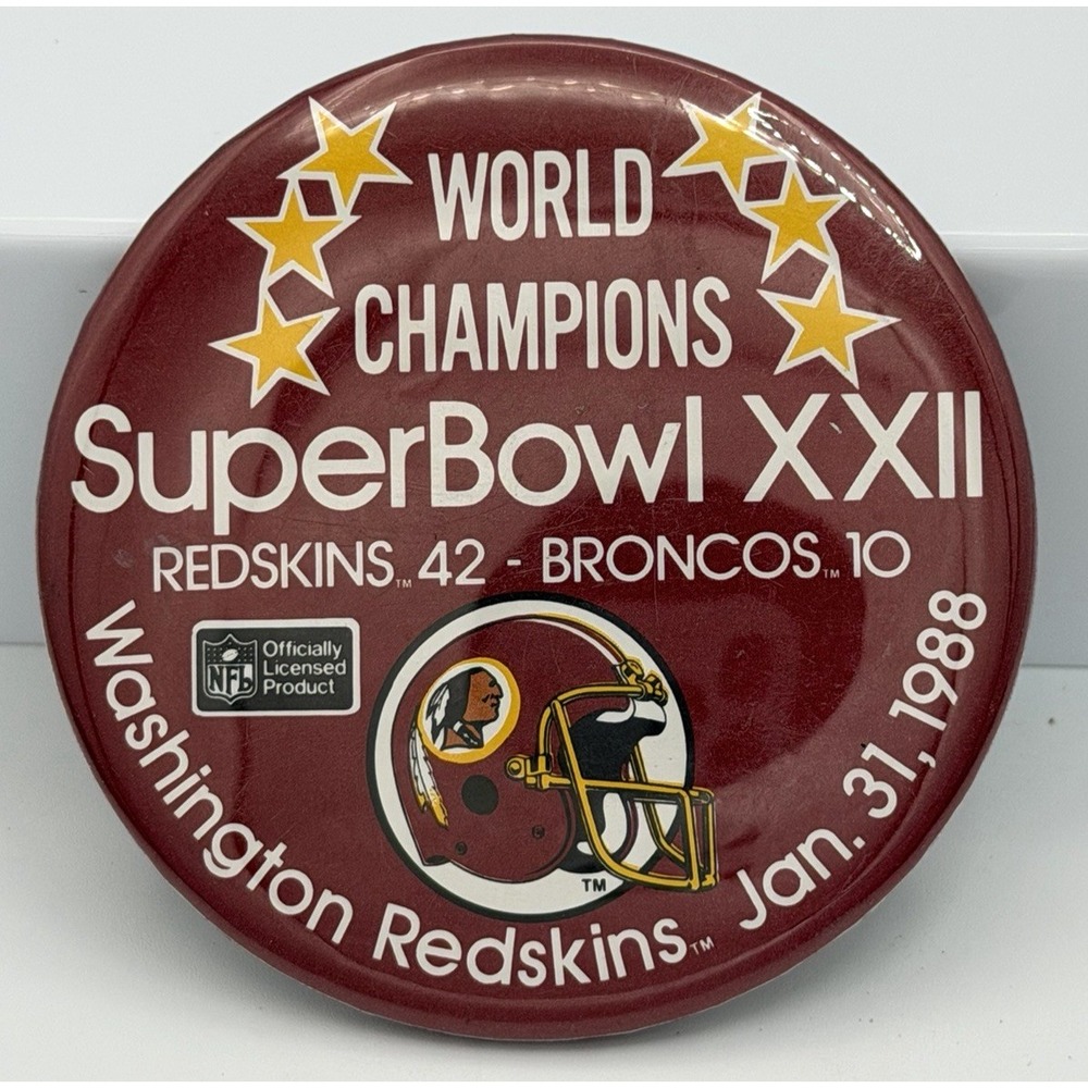 Washington Redskins World Champions Super Bowl XXII Pin 1/31/1988 USA Made